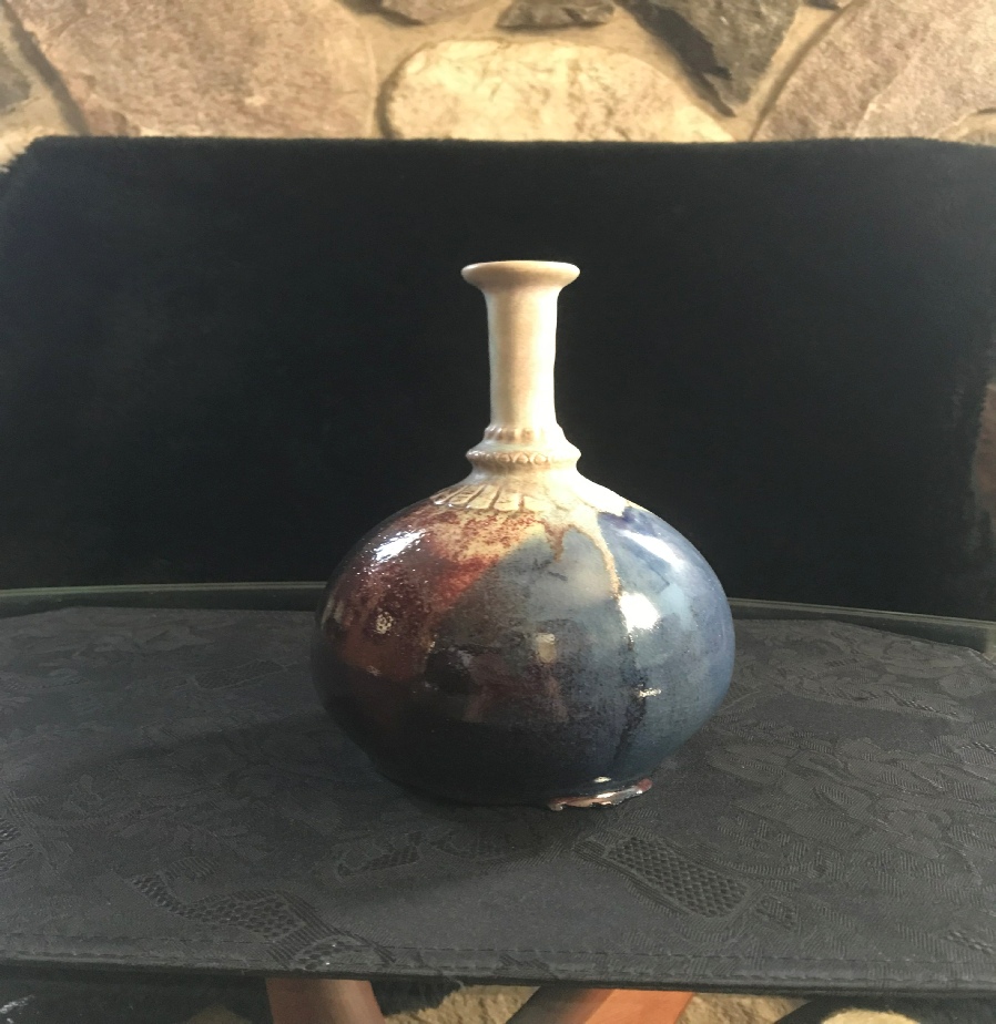 wood fired  bottle vase created by John Kondra local artist Dracut Ma.