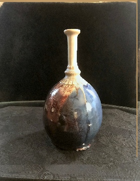 wood fired ceramic bottle, wheel thrown and created by local Artist John Kondra Dracut Ma.